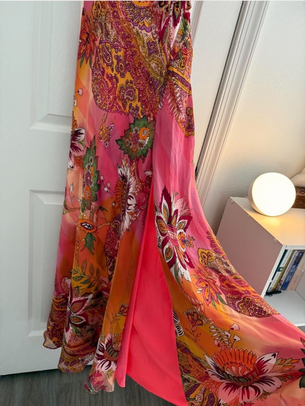 Y2K Cache Pink/Orange Floral/Paisley Print Maxi Dress - Picture 4 of 8